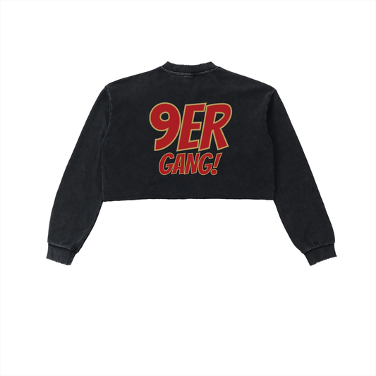 9ER GIRL GANG Snow Washed Raw Edge Cropped Sweatshirt