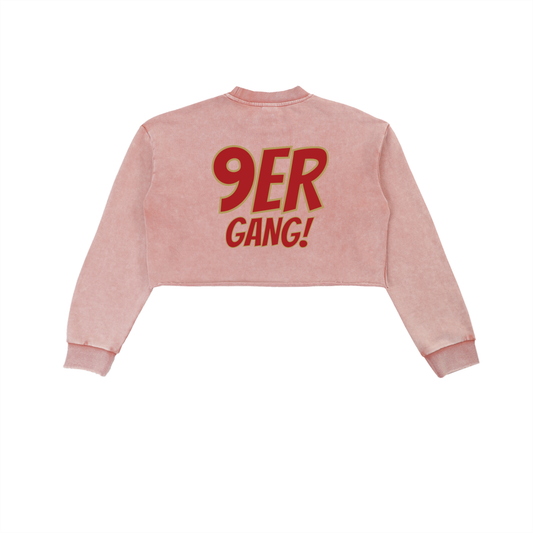 9ER GIRL GANG Snow Washed Raw Edge Cropped Sweatshirt