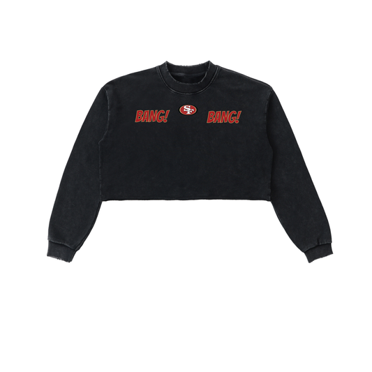 9ER GIRL GANG Snow Washed Raw Edge Cropped Sweatshirt